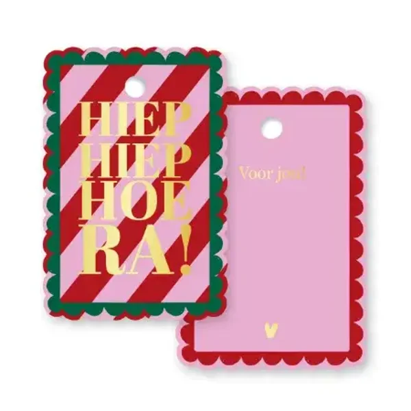 Cadeaulabel Hiep Hiep Hoera Roze per 2 stuks