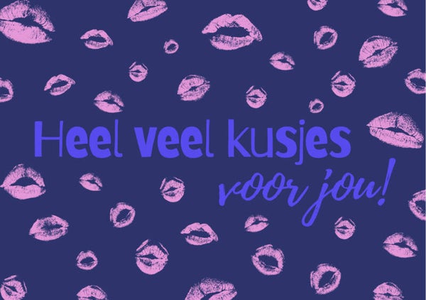Minikaartje Heel veel kusjes voor jou donkerpaars/paars/roze