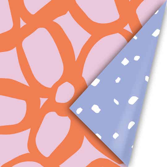 Bold Flowers Roze Oranje - Minimal Dots Lila 50cm x 3mtr
