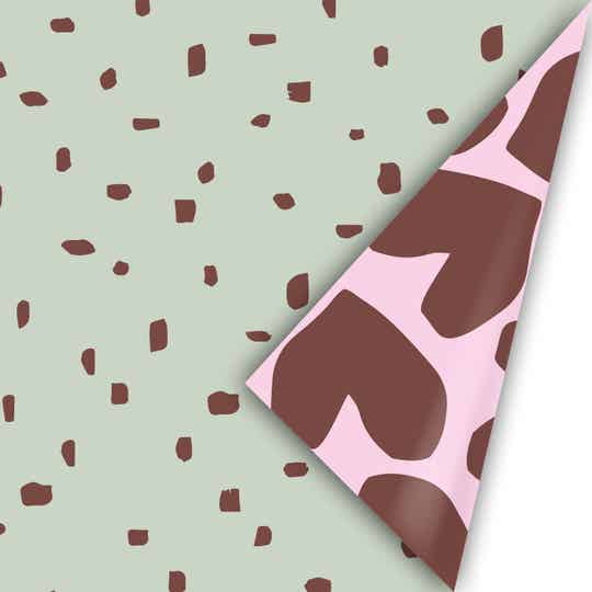 Minimal Dots Mint Aubergine - XL Solo Hearts Aubergine 50cm x 3mtr