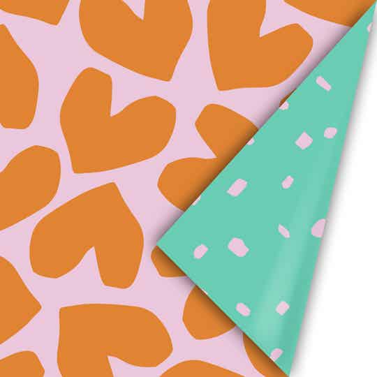 XL Solo Hearts Roze Oranje - Minimal Dots Groen 50cm x 3mtr