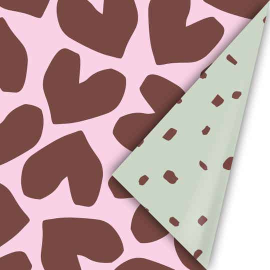 XL Solo Hearts Aubergine Roze - Minimal Dots Mint Aubergine 50cm x 3mtr