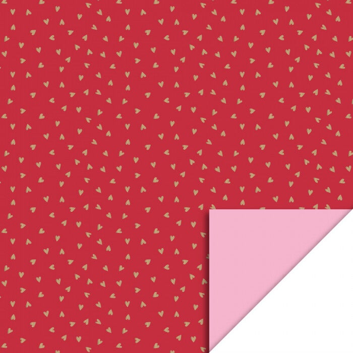 Small Hearts Cherry Red Gold Foil - Blush Pink 70 cm x 3 m