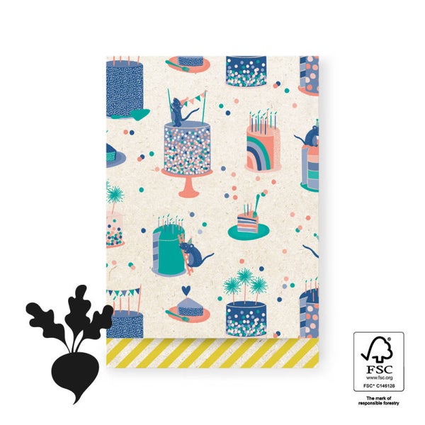 Cadeauzakje Birthday Cake - Stripe Yellow maat L per 5 stuks