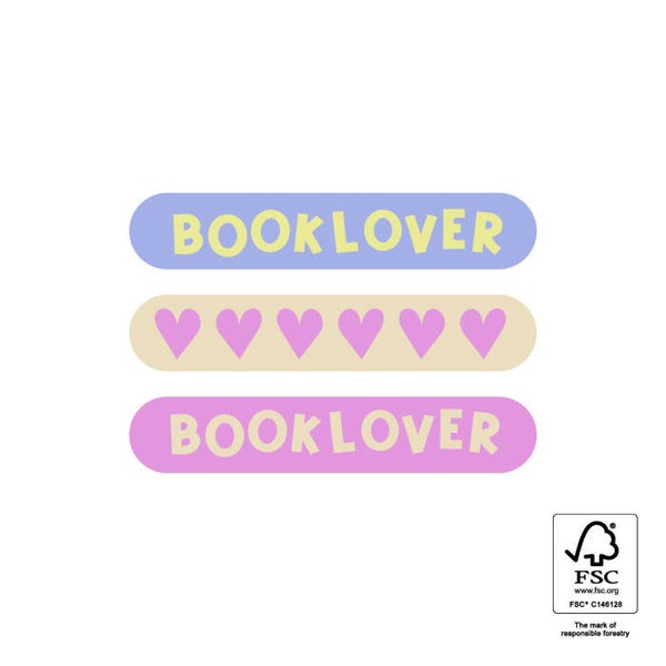 Booklover met hartjes per 6 stuks