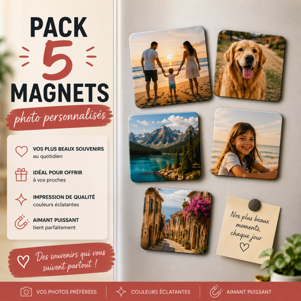 Pack 5 magnets photo personnalisés