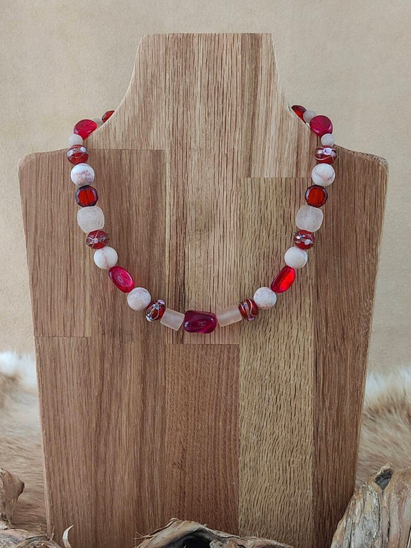 74 Netstone en pink fossil Jasper kralen