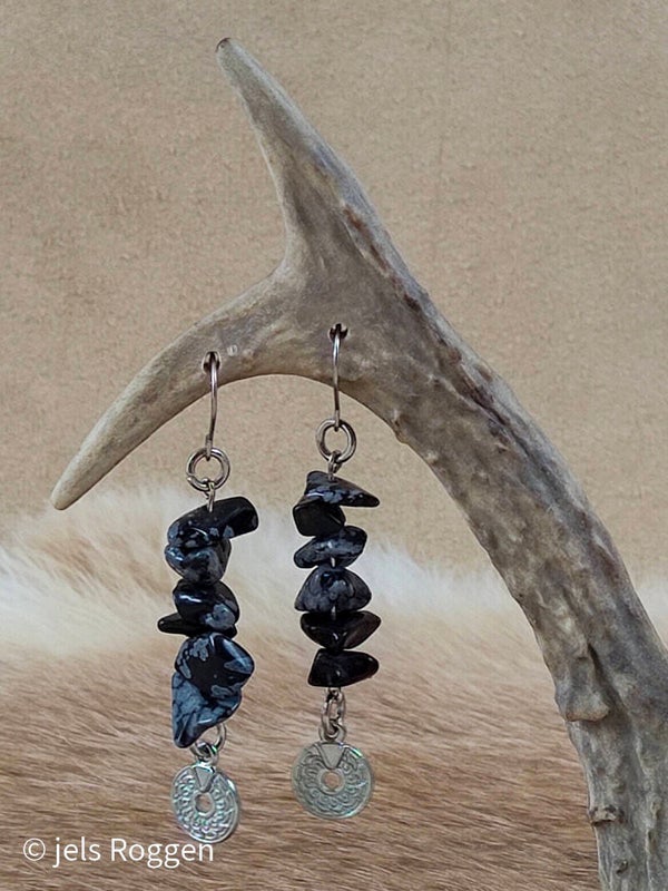 Obsidiaan met zilverkleurige zon