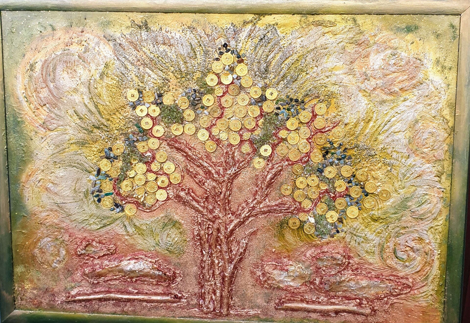 Feng Shui Baum mit Edelsteine und chinesische Glücksmünze