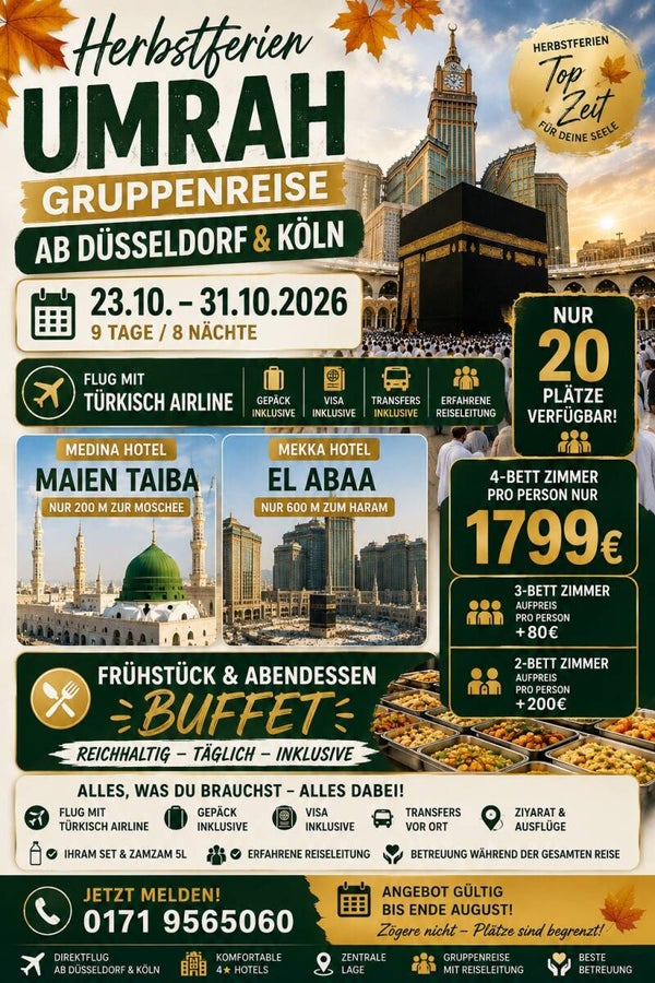 Herbstferien Umrah 2026 – 23.10.–31.10.2026 | Ab Köln & Düsseldorf