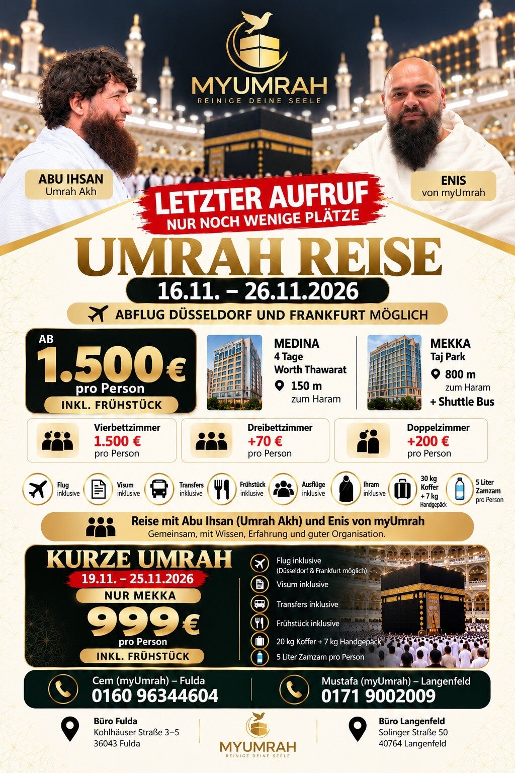 Kurze Umrah November 2026 (Nur Mekka) ab Düsseldorf & Frankfurt