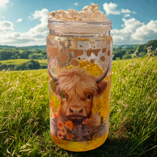 16oz Highland Cow Snow Globe Tumbler
