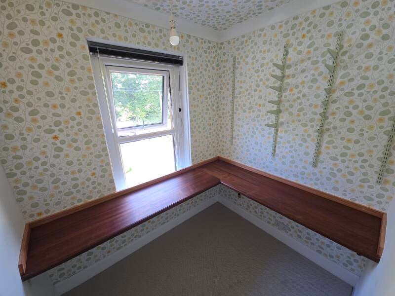 Desktop for home office made from reclaimed Sapele Hardwood work tops 