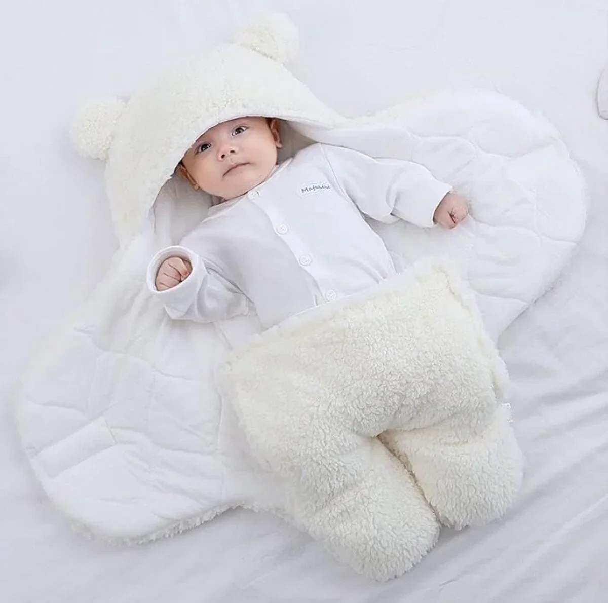 Teddy Baby Sleeping Bag – Swaddle Blanket for Newborns 0–2 Months – Cream