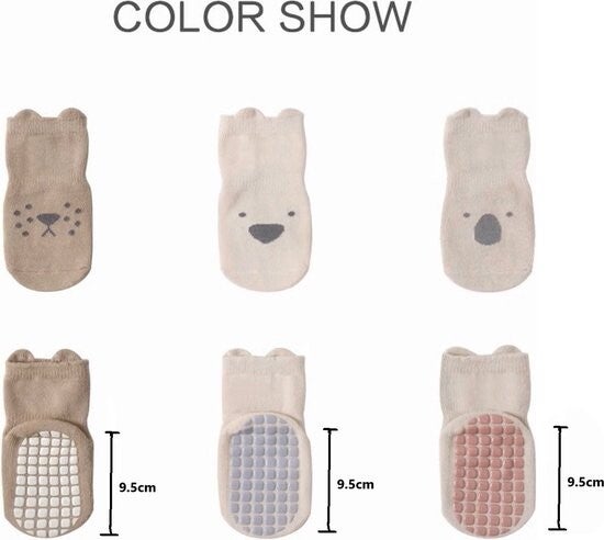 3 Pairs Baby Non-Slip Socks – Animal Design – 0–6 Months