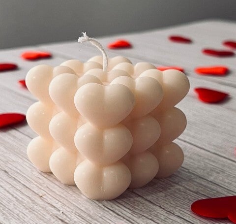 Valentine’s Gift for Her –  Heart Bubble Candles – Handmade Vegan Soy – Romantic Decor