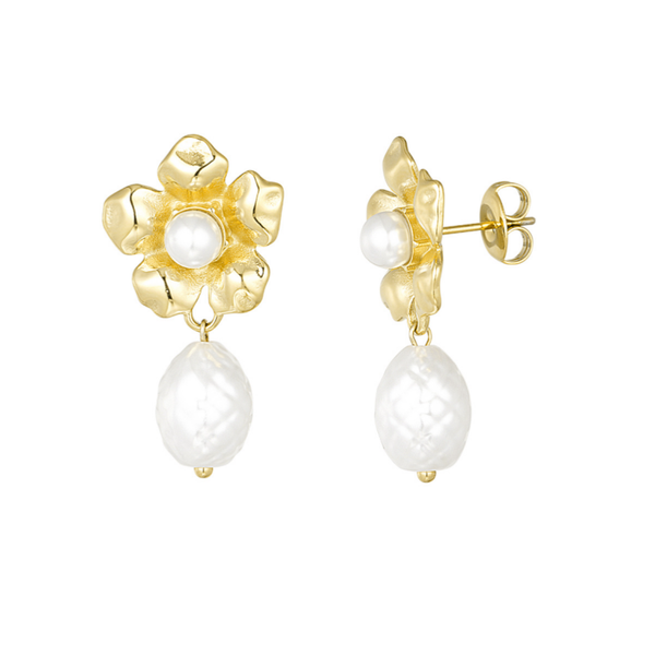 Oorbellen Pearl Flower goud