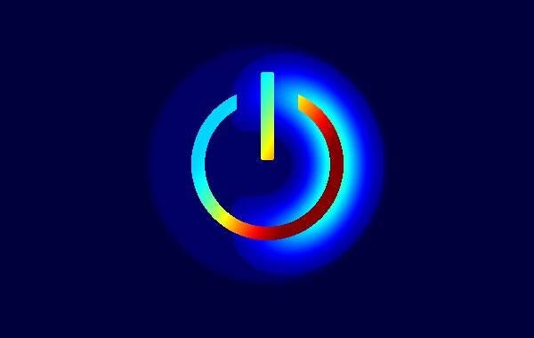 hinterleuchtetes Symbol – Lichtsimulation: Streulicht in der Simulation (Falschfarben, cd/m²)