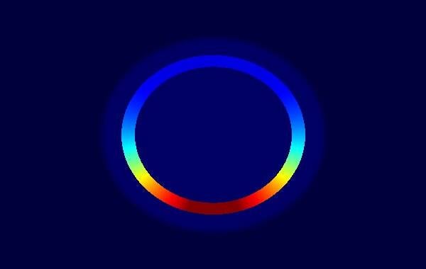 Leuchtring – Lichtsimulation: Leuchtdichte rund um den Ring (Falschfarben, cd/m²)