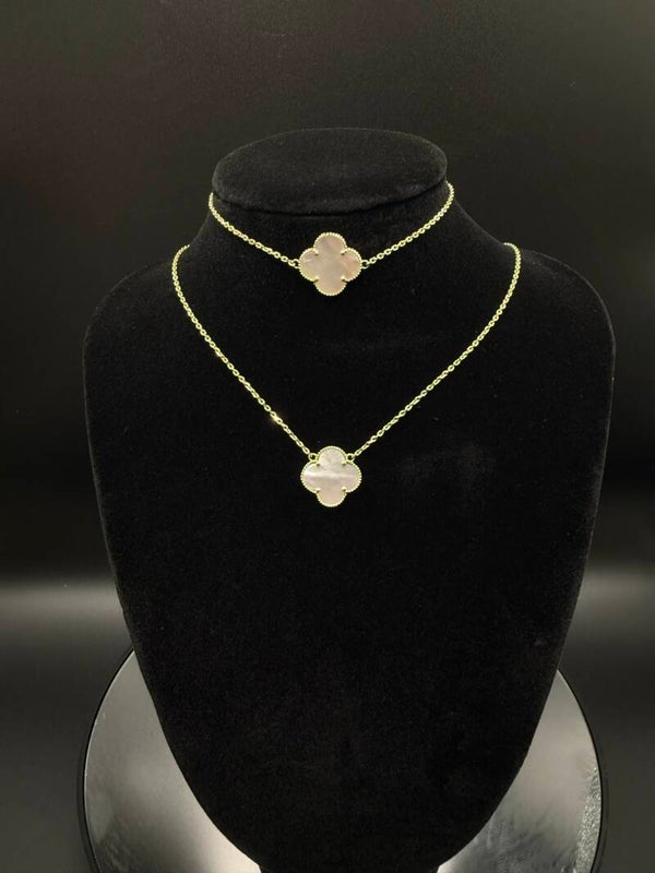 10k Clover Set White Pearl