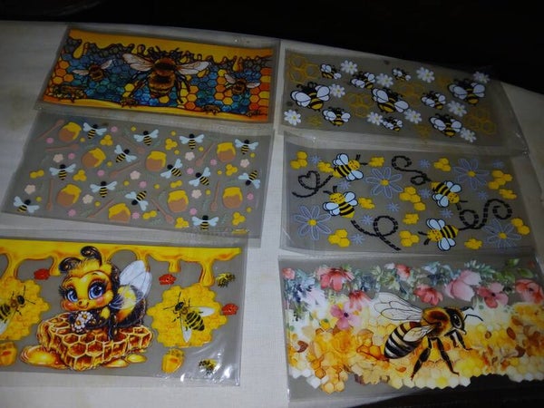 Golden Honeybee & Floral UV DTF Cup Wrap Collection