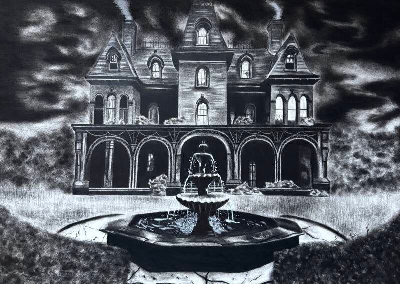 Graphite drawing 'Visitors from the past' by Daisy van der Zijden