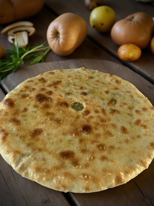 Ossetian pie with potatoes and mushrooms