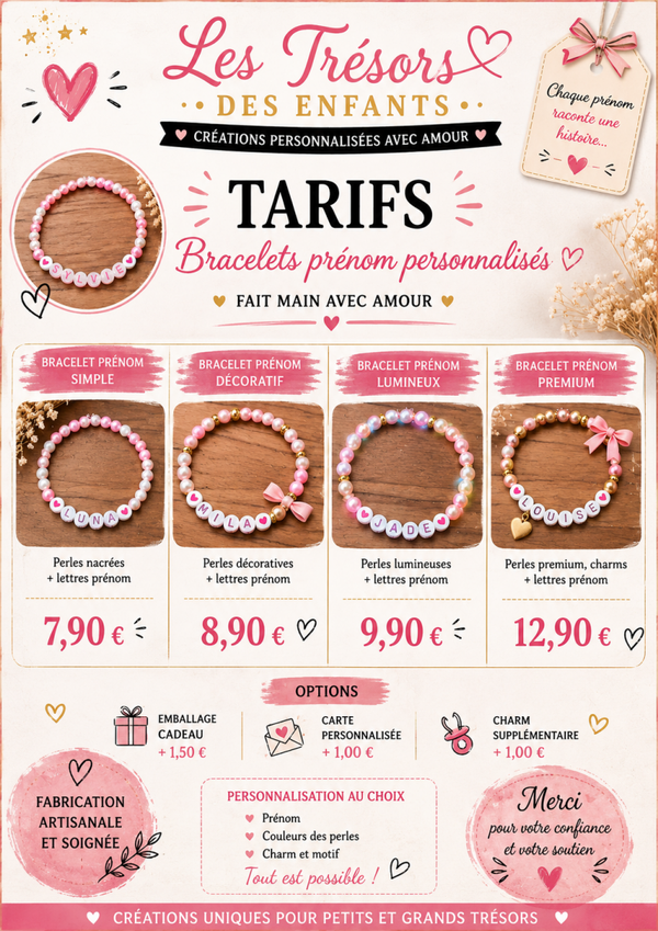 Bracelet perle nacrée décoratif et prénom