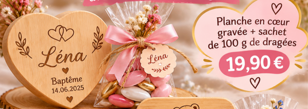 Planche personnalisé baptême mariage communion plus son  sachet de dragée