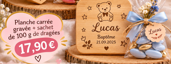 Planche personnalisé baptême mariage communion plus son  sachet de dragée