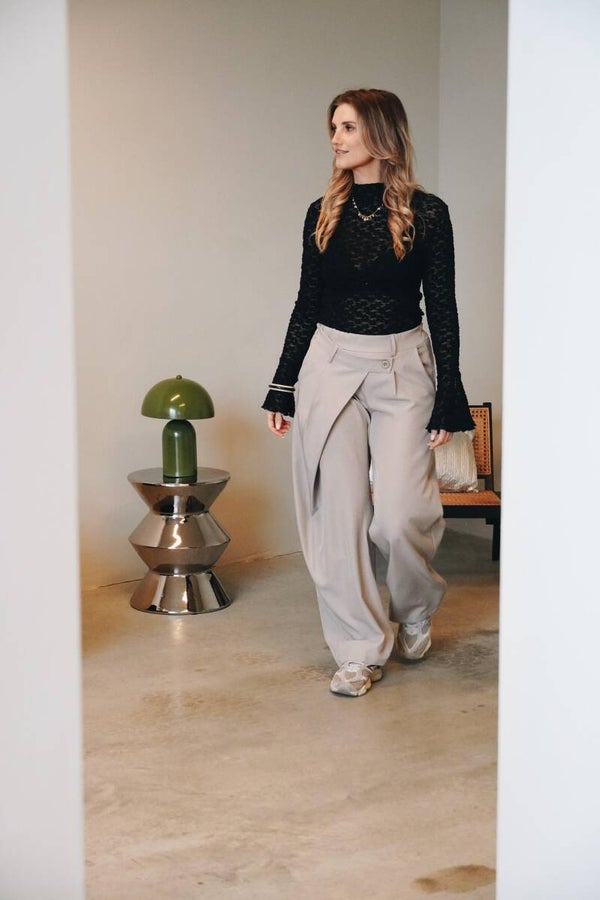 Overslag pantalon met elastiek boord en steekzakken