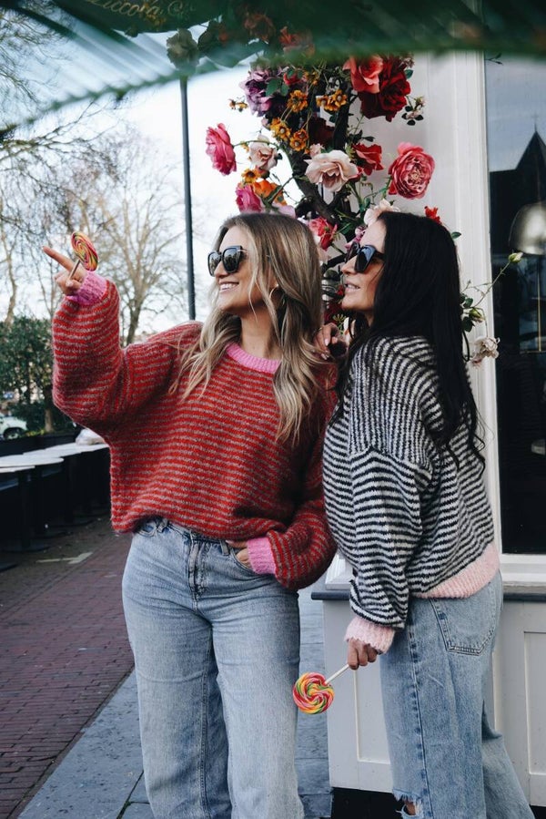 Stripe knit roze-blauw-wit