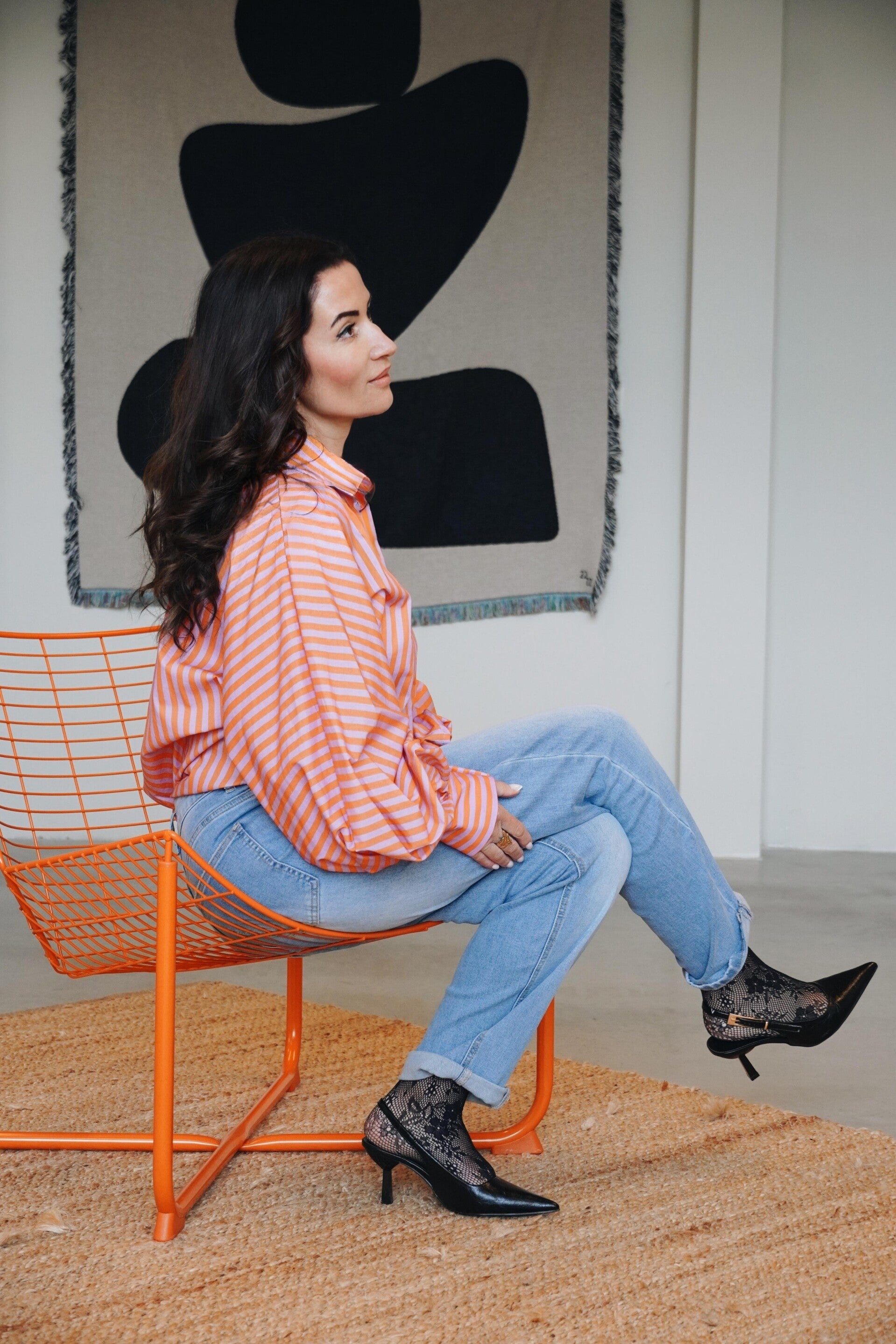 Blouse streep met balloon sleeve