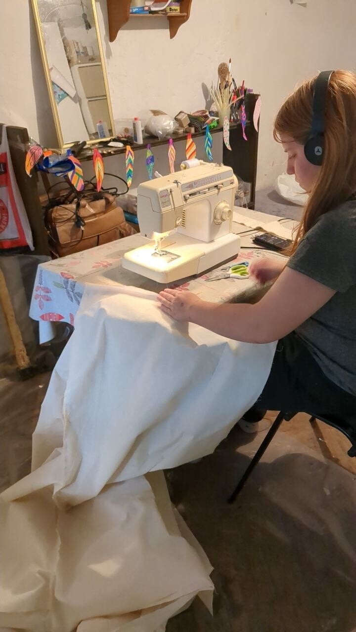 Making inner tent from raw cotton
