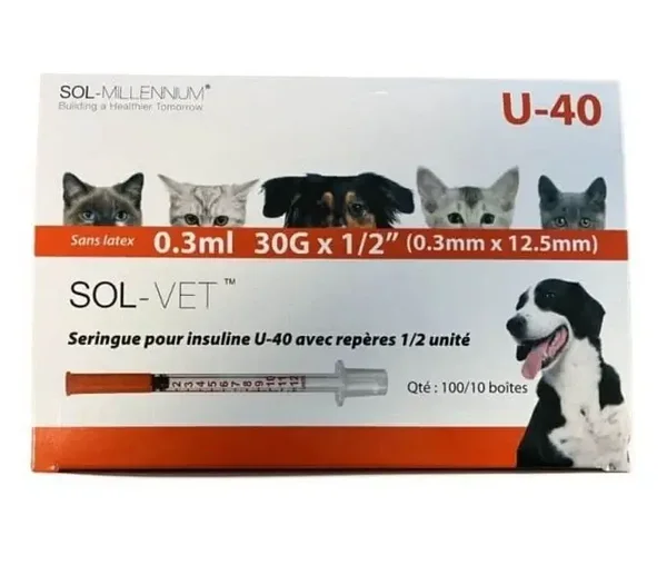 Sol-Vet Seringues à insuline U40 0.3ml 30G 1/2 Boite de 100