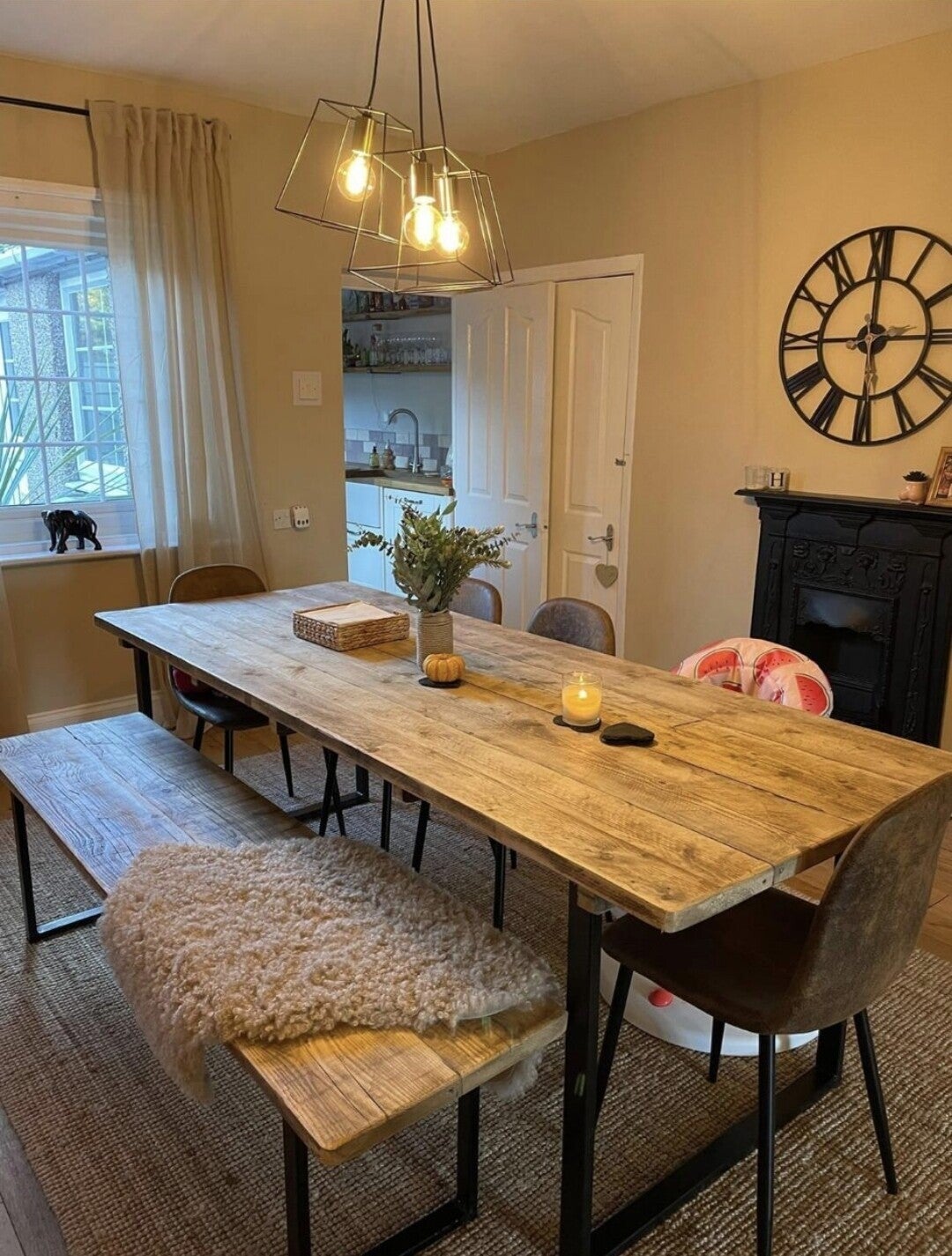 Ertie Metal Leg Table with 2 Benches from