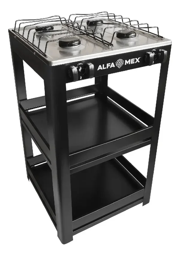 Estufa Parrilla 4 Quemadores Acero Inoxidable Gas Lp Color Negro