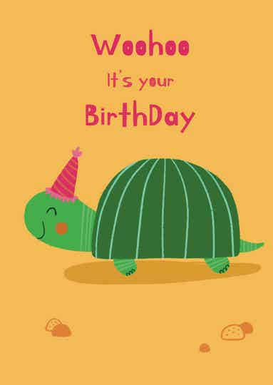 Wenskaart - schildpad birthday - A6