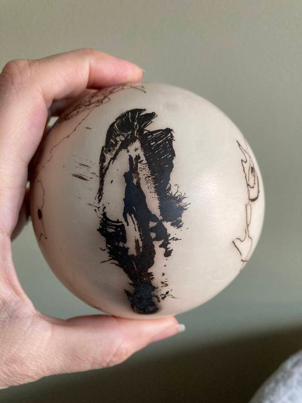 Golden Raku Sfere Feathers and Horsehair II