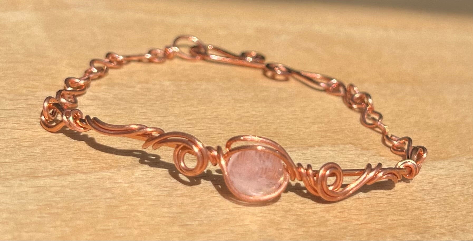 Rose Cut Rose Quartz Copper Bracelet
