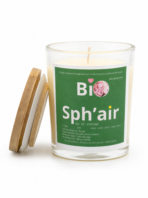 Bougie artisanale et végétale - Parfum PIVOINE