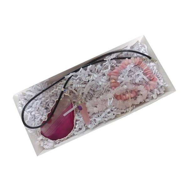 Rose quartz crystal gift packs.
