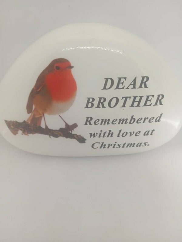 In Memory of brother at Christmas robin stone