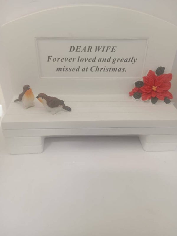 In memory of wife at Christmas bench
