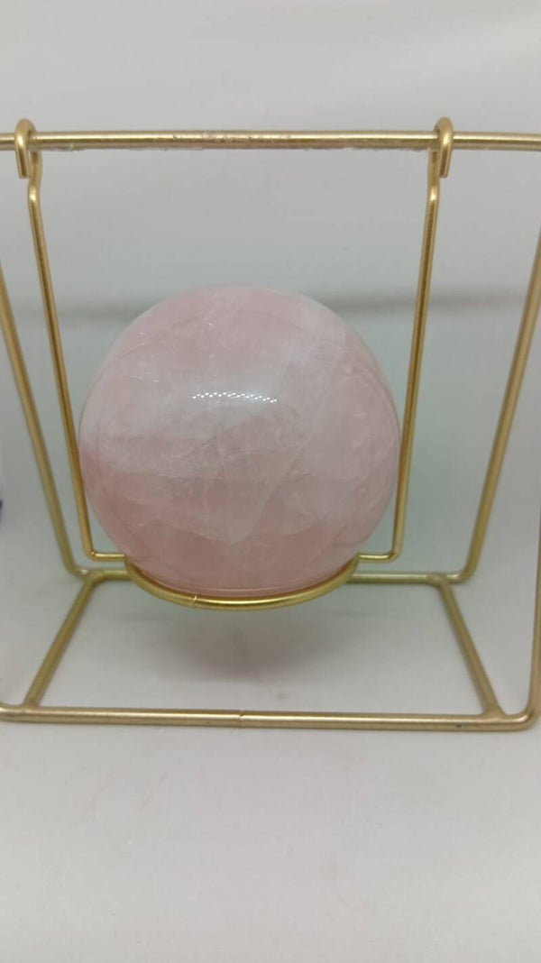 Rose quartz large sphere with stand.