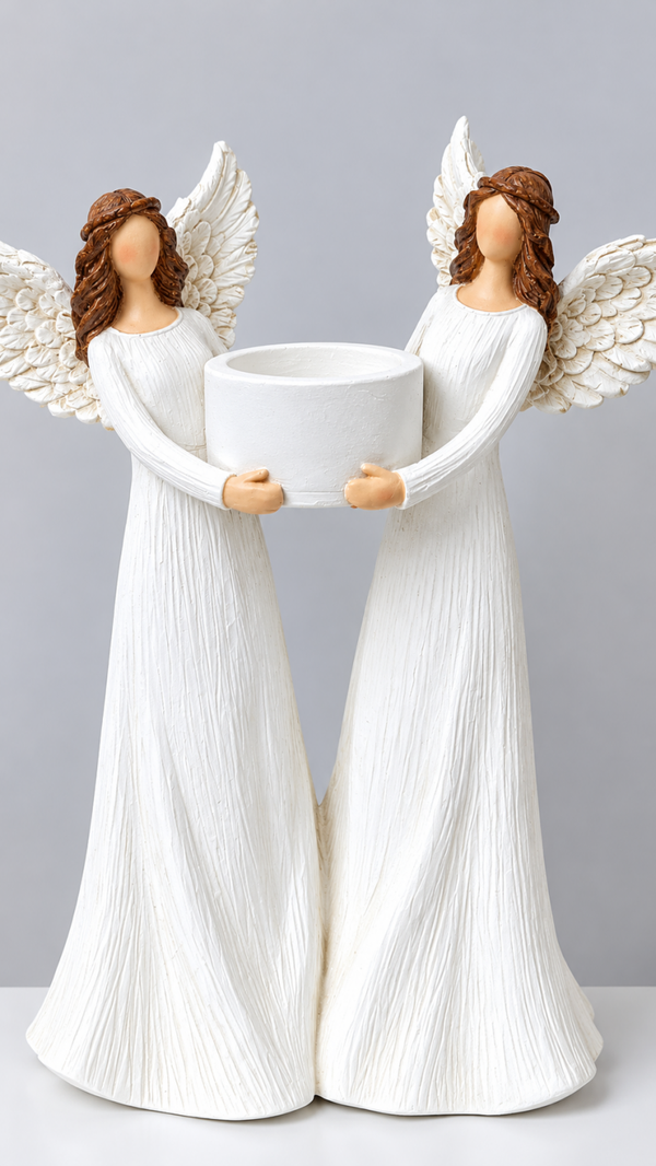 Twin silver winged angels large