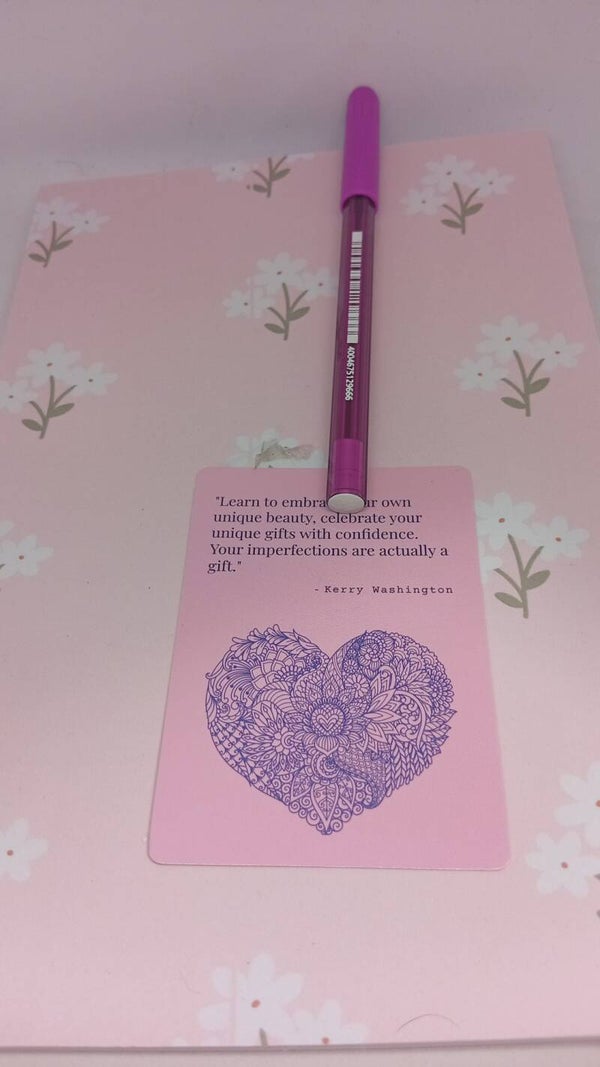 Pink flower journal,pen and affirmation card.
