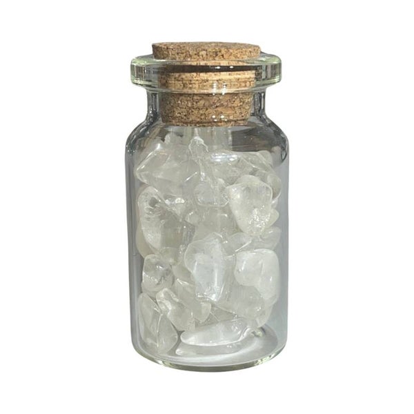 Clear quartz chips in bottle