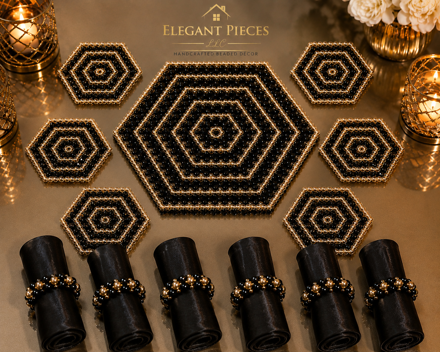 13 PCS COASTER SET WITH NAPKIN RINGS