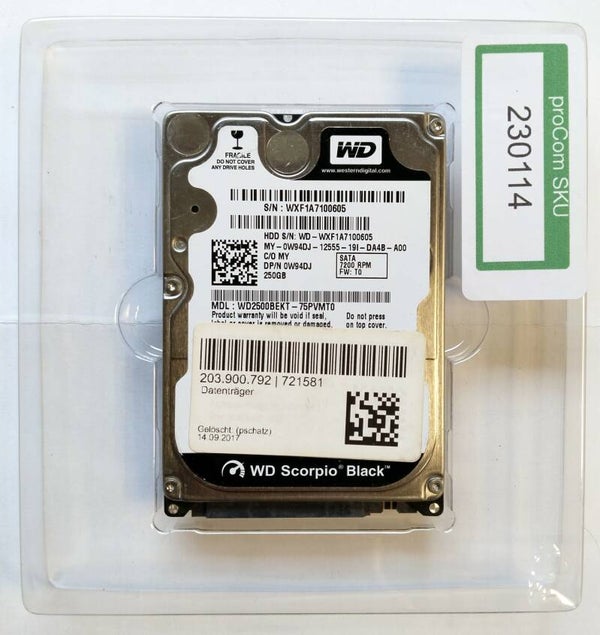 HDD / Festplatte / Western Digital Scorpio Black / WD2500BEKT / 2,5" / 250 GB / SATA